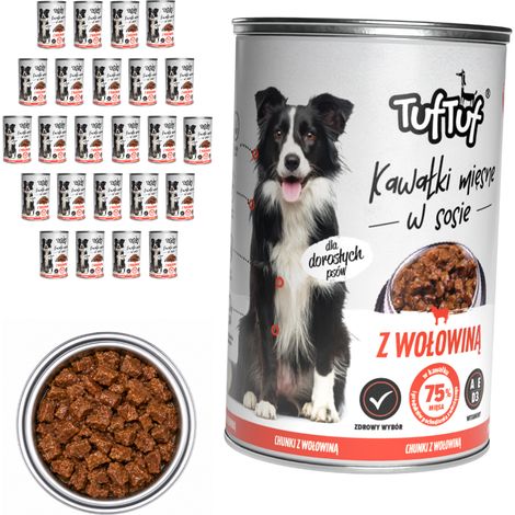 TufTuf Nassfutter für Hunde, Rindfleisch, Dose, 24 x 415 g, Stückchen in Soße (1/2)