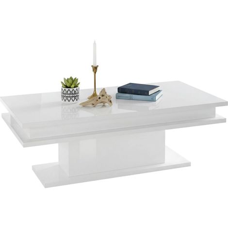 Dmora Tavolino da Caffè, Made in Italy, Tavolo da salotto, cm 100x55h42, colore Bianco lucido, con imballo rinforzato