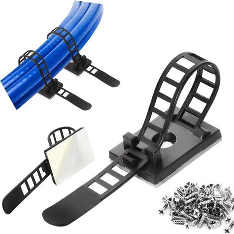 50 Pcs Self Adhesive Reusable Cable Ties Adjustable Cable Ties for Cable Organization Office Home Workshop Black (with Screws) (1/5)