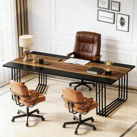 Tisch rechteckig aus MDF und Metall 200 x 100 x 75 cm, Schwarz und Rustikalbraun, industrieller Stil (1/5)
