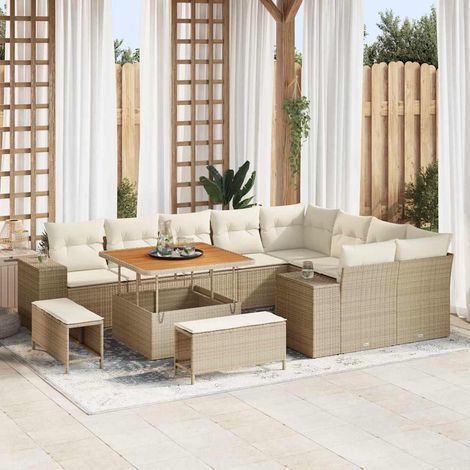 Salon de jardin modulable 12 pièces en polyrotin beige, table réglable, 11 places - PANGIVO (1/5)