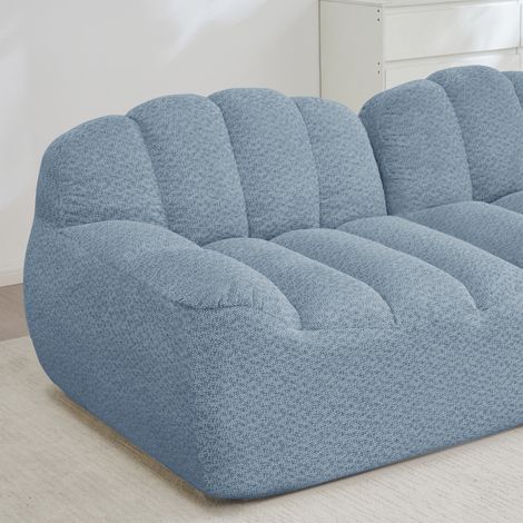 Canapé modulaire en forme de L 2 places, coque coquille, coussins profonds avec pouf, bleu, sans assemblage, salon. (1/5)