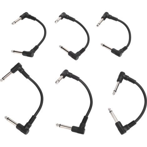 Lot de 6 câbles pour pédales d'effet guitare, 15 cm (6 pouces), coudés (6,35 mm), pour microphone, amplificateur et clavier (noir). (1/5)