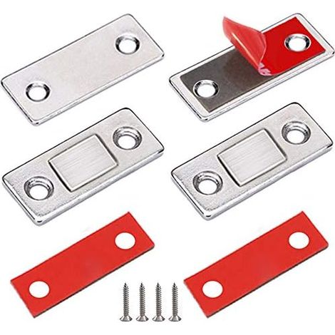 Aimant Porte Placard Loquet Magnetique 2 Pièces Ultra Mince Loqueteaux Magnétiques en Métal à Coller Fermeture Adhésif Puissant pour Coulissante Tiroirs Fenêtre Armoire - Piezas (1/5)