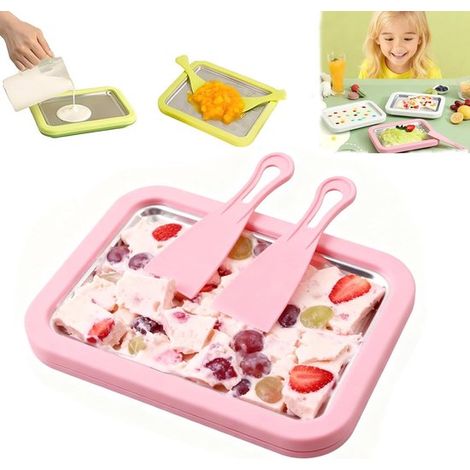 Robot da cucina, macchina per cubetti di ghiaccio in acciaio inox, sicura per gli alimenti, vassoio per cubetti di ghiaccio fai da te, piastra di congelamento istantaneo con 2 raschietti per yogurt, s (1/5)