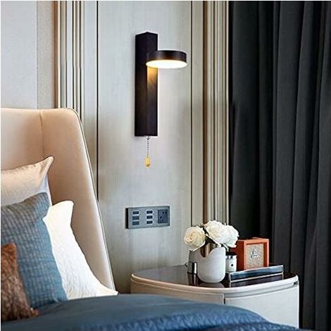 BF Applique Murale Led 9W Tricolore Sélectionnable avec Interrupteur à Tirette Rotatif à 360° Luminaire Mural Led Intérieur pour Salon Chambre Cuisine (1/4)