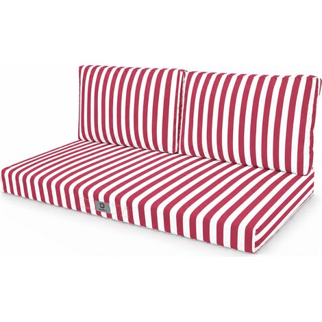 Ensemble Coussins Salon Jardin 120x60 Rayure Rouge - Premium 270g (1 Assise + 2 Dossiers)