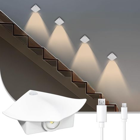 Luz nocturna interior, luz LED para escaleras con detector de movimiento, aplique de pared recargable con batería de 1200 mAh, luz blanca cálida magnética de 3000 K, apliques de pared para escaleras (