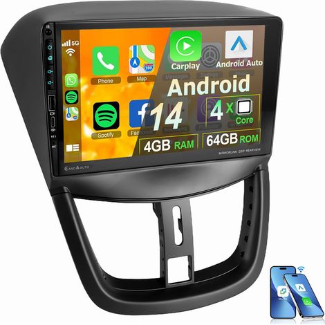 Apple CarPlay Pour Peugeot 207 CC 2006-2015 Android 14 Autoradio GPS USB RDS Type-C 2+32G (1/5)