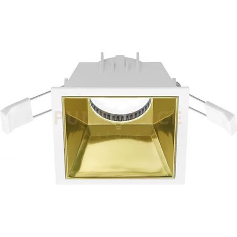 GFA623- FARETTO DA INCASSO BIANCO OPACO E ORO LUCIDO 1 LUCE ATTACCO GU10 QUADRATO 9CM