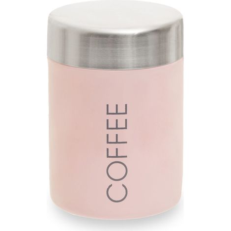 Premier Housewares Pink And Silver Coffee Canister Stainless Steel Storage Containers For Kitchen Plain Items Tea Sugar Canister And More Storage Jars w10 x d10 x h13cm (1/3)