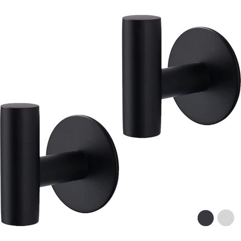 Lot de 2 crochets adhésifs pour salle de bain, crochets pour vêtements, cintres robustes pour peignoirs, porte-serviettes, fixation murale, porte-clés, crochet de commande mural pour cuisine (noir mat