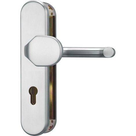 1 Poignée de sécurité pour portes coupe-feu, acier trempé, plaque de préhension, aluminium, entraxe 72 mm