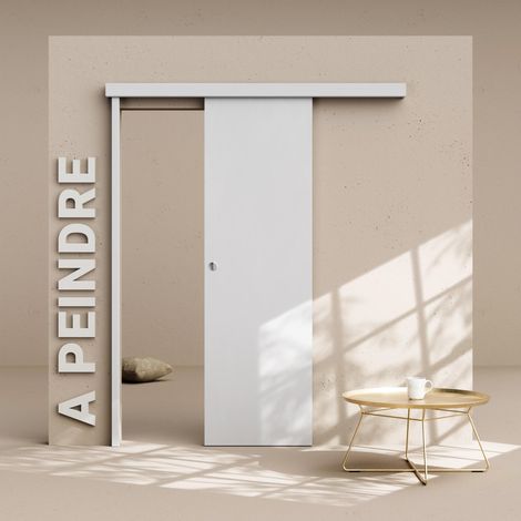 Porte Coulissante avec Rail - Prépeinte Plane 63 cm - Avec butée (1/4)