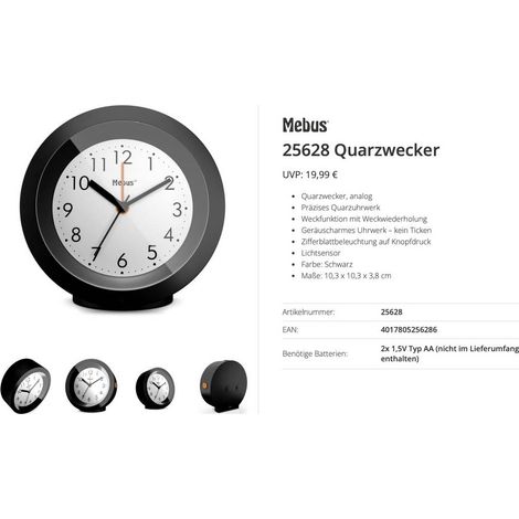 Mebus 25628 à quartz Réveil noir (1/4)
