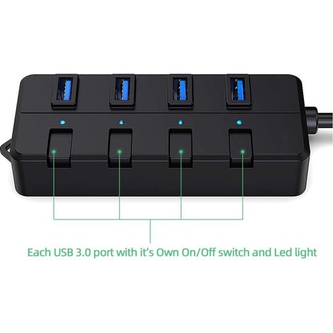 USB-Hub mit separatem LED-Netzschalter, Lösung für Hochleistungsgeräte mit Typ-C-Stromversorgung, ultraschnelle Datenübertragung für PC und Mac.