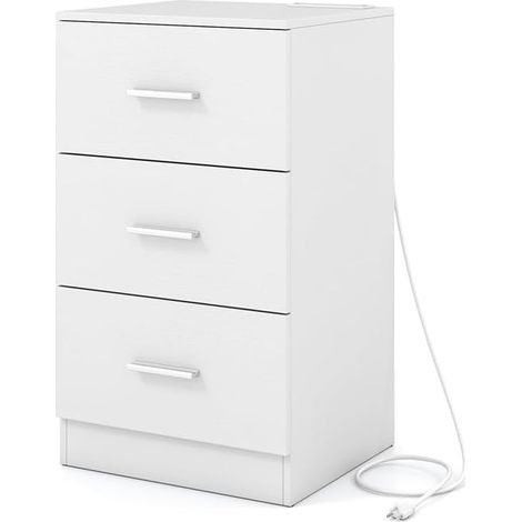 COSTWAY Comodino Camera da Letto 37 x 34 x 66,5cm, Cassettiera in Legno Moderno con 3 Cassetti, Mobile Salvaspazio per Soggiorno, Ufficio e Camerretta (1,Bianco Legno) (1/5)