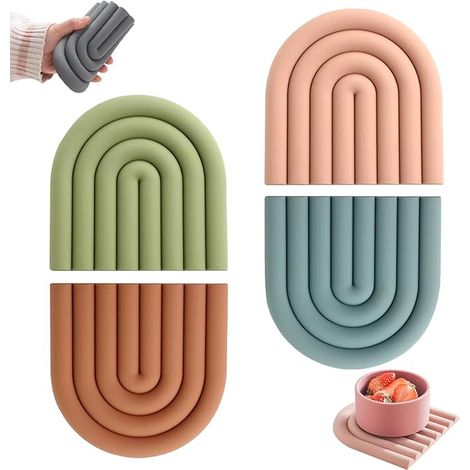 Dessous de Verre Silicone Arc en Ciel, Dessous de Plat Silicone, Antidérapant et Résistant la Chaleur Dessous Plat Casseroles, Tasses, Bols(Couleur A) (1/5)