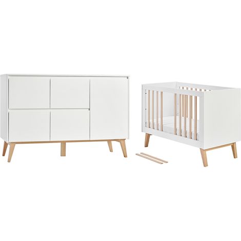 Lettino evolutivo 60x120 e cassettiera a 4 cassetti 1 anta Pinio Swing Bianco e legno