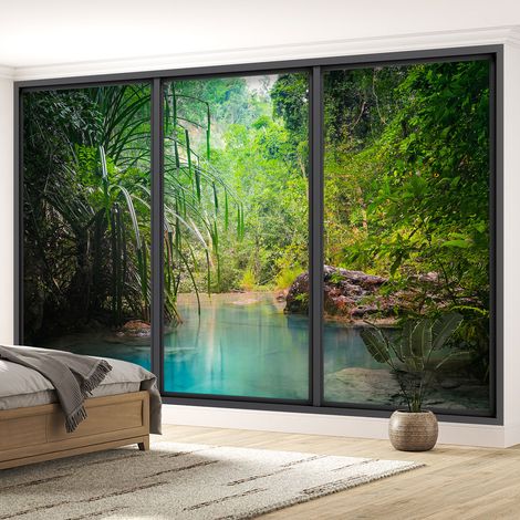 Papier peint panoramique Trompe l'oeil baie vitrée - Coin paradisiaque - 130 cm x 78 cm (1/5)