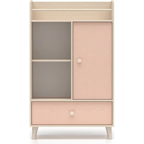 Biblioteca 1 puerta 1 cajón Alycia Beige y Rosa (1/4)