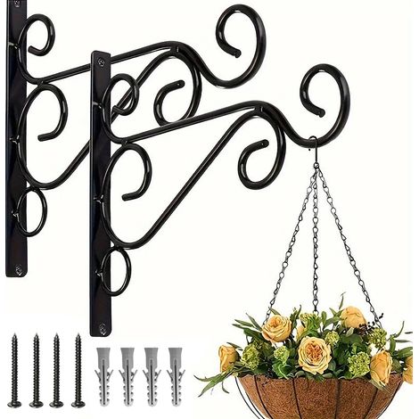 2Pcs Support Crochet Plante Suspendues, en Fer Forgé,Suspensions Murales Plante Robustes Elégants pour Décor Balcon Jardin, Pot de Fleur (1/5)