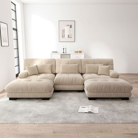 Canapé modulable, forme U Canapé d'angle, revêtement chenille, assise profonde, confort nuage, coussins inclus
