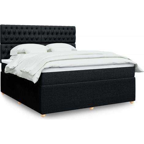 Cama box spring con colchón tela negro 180x200 cm (1/5)