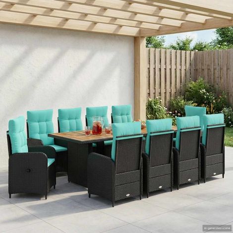 vidaXL Ensemble de repas extérieur 11 pc Noir et turquoise polyrotin (1/5)