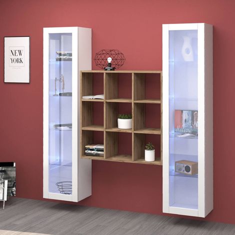 Glückliche Vitrine, Regal mit 14 Fächern, 30x40x180h cm Weiß (1/5)