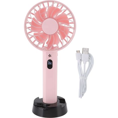 Ventilador de Mano Portátil con Motor sin Escobillas, Batería 2000mAh Recargable USB y Base Estable – Ideal para Oficina, Viajes y Camping (1/5)