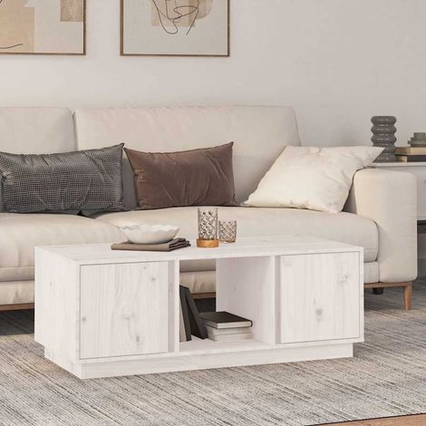 vidaXL Mesa de centro de madera maciza de pino blanco 110x50x40 cm (1/5)