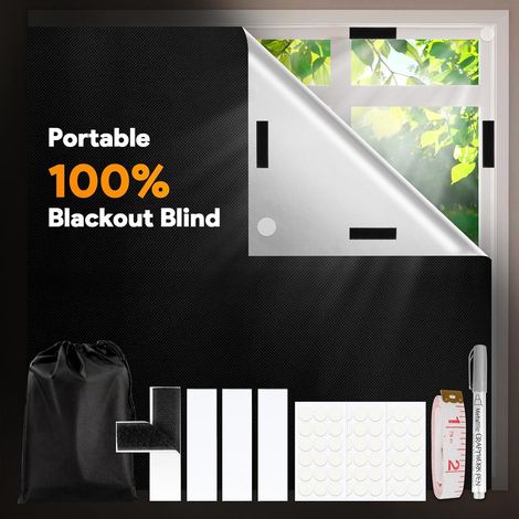 Store Occultant sans Percage, 200x148cm Rideau Occultant Pare Soleil Fenetre de Toit Maison, Anti Chaleur Tissu Isolant Thermique au Metre, 100% Blackout Matériau Noir (1/5)