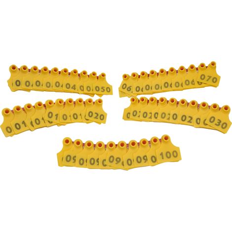 1-100 Boucles d'oreilles spécifiques pour le bétail, trois couleurs disponibles, anti-chute, avec étiquette d'identification numérique, jaune. (1/5)