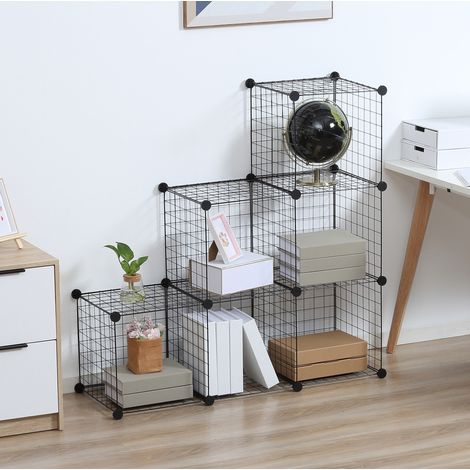Estantería modular de cubos 109x37x109 cm de metal negro, 6 compartimentos – MEUBLIV (1/5)