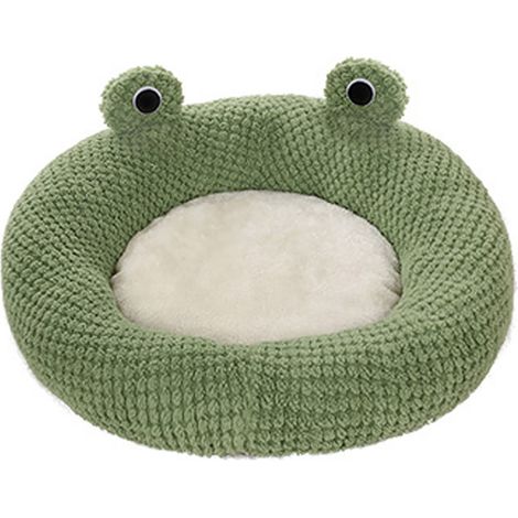 Lit pour chat grenouille verte lavable antidérapant fond imperméable confortable en peluche pour chien de compagnie sommeil forme ronde M (50x50x8cm/19.69x19.69x3.15in, pour animaux de moins de 15lb) (1/5)