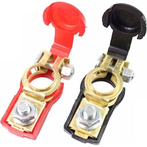 Lot de 2 bornes de batterie en cuivre pour voiture - Connecteurs de batterie de voiture - Pour bateau, camion, voiture - Rouge et noir (1/5)
