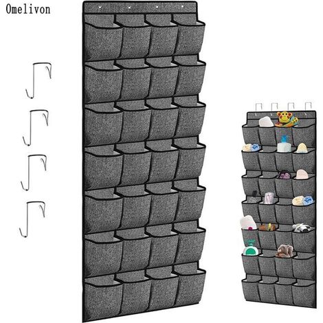 Rangement Chaussure à Suspendre - Omelivon - 28 Compartiments - Gris - 155 x 55 cm - Pliable (1/5)