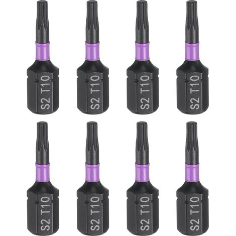 8pcs T10 Embout de Tournevis Torx 1/4" Tige Hexagonale 25mm/1" Longueur Magnétique Étoile 6 Pans Acier S2 Forets de Tournevis et de Perceuse Électrique (1/5)