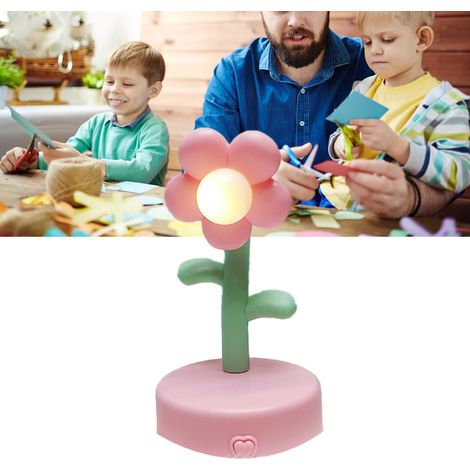 Lampe de table portable en forme de fleur rose, décorative pour bureau et dortoir, 3 LED AAA (1/5)