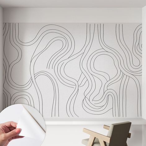 Papier peint autocollant décoratif à motifs pour salon chambre et bureau Tapete adhésif pour décoration Lignes organiques 152x104 cm (1/5)