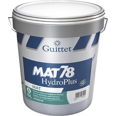 Guittet – Peinture acrylique mate 15L – Opacité maximale – Application facile – Pour murs et plafonds – Lavable et durable