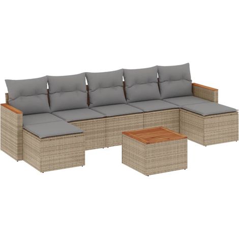 Maison Exclusive - Salon de jardin avec coussins 8 pcs beige résine tressée (1/3)