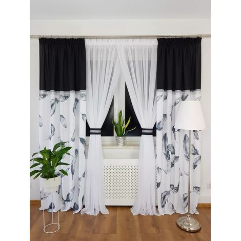 Set di tende lunghe già pronte con piume nere (1/5)