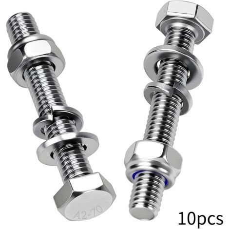 BUNTHAUS 10 Pièces Boulons à Tête Hexagonale M10x100 mm Boulon Inox A2 Vis et Boulon Vis à Métaux avec Écrous Rondelles pour Meubles Auto Vélos Bateaux Impression 3D Moto (1/5)