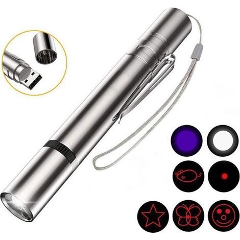 Jouet pour chat avec pointeur LED, 7 en 1, 5 motifs, jouet interactif rechargeable par USB, jouet lumineux pour animal de compagnie, appareil de dressage pour chien et chaton-Muntra (1/4)