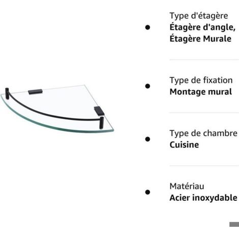 Étagère Angle - Verre Trempé 7 Mm - Acier Inoxydable SUS304 - Salle De Bain - 1 Pièce (1/5)