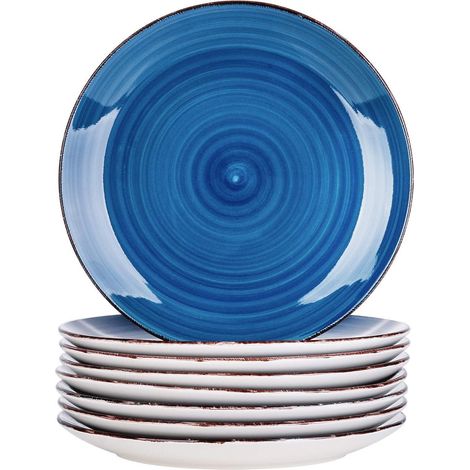 Assiette plate en grès style marocain, peinte à la main, lot de 8, 27 cm, bleu foncé (1/5)