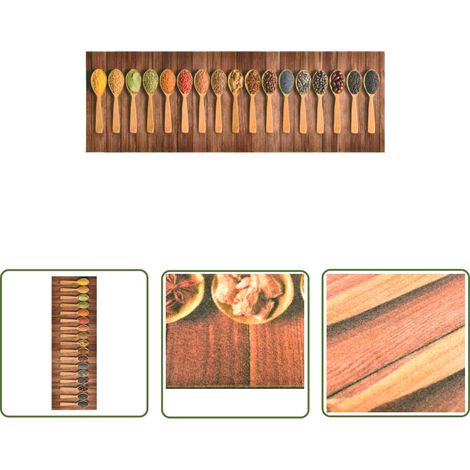 The Living Store Küchenteppich Waschbar Löffel 60x300 cm - Bodenmatte - Küchenläufer - Türmatte - Wohnzimmerteppich - Esszimmerteppich (1/5)