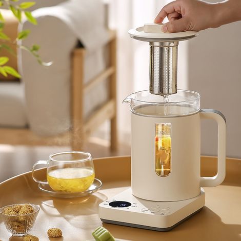 [Bouilloire électrique en verre] + [Capacité 1,2L] + [Multifonctionnelle avec contrôle intelligent de la température] + [Cuisine santé] + [Sécurité antidébordement]